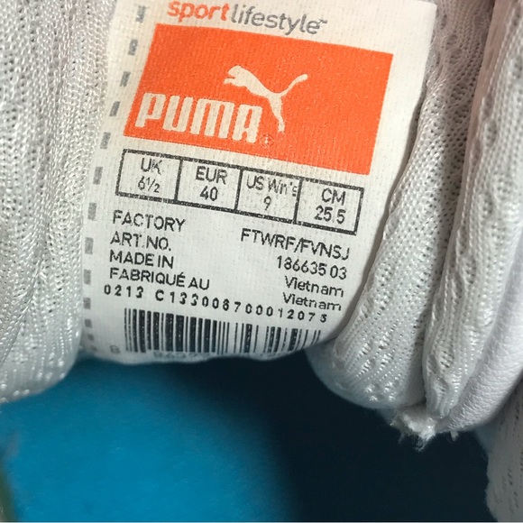 Puma White Turquoise Silver Leather Running Shoes Size 9 - Picture 12 of 16